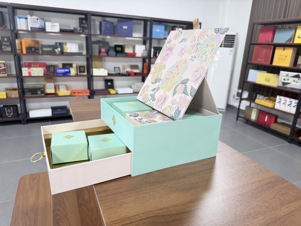 Elegant Floral Two Tier Drawer Gift Box Set With Mint Green Design - view