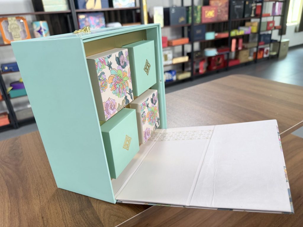 Elegant Floral Two Tier Drawer Gift Box Set With Mint Green Design - view