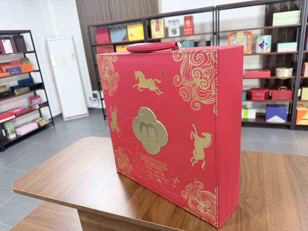Luxury Red Gift Box With Gold Embroidery Pattern And Gold Hardware - view