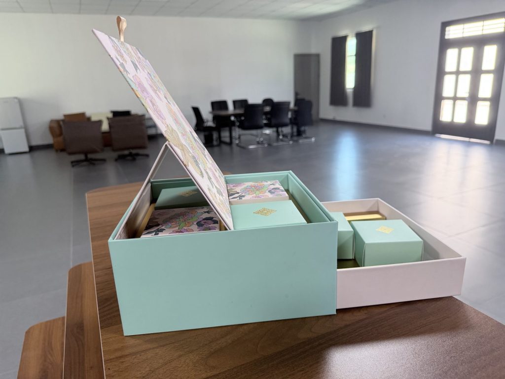 Elegant Floral Two Tier Drawer Gift Box Set With Mint Green Design - view