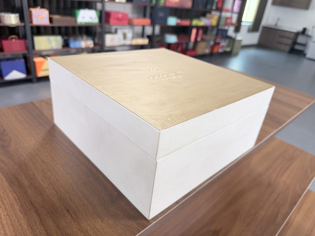 Premium White Rigid Gift Box With Gold Interior Presentation Box
