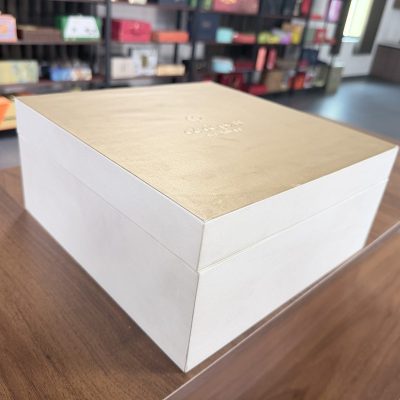 Premium White Rigid Gift Box With Gold Interior Presentation Box