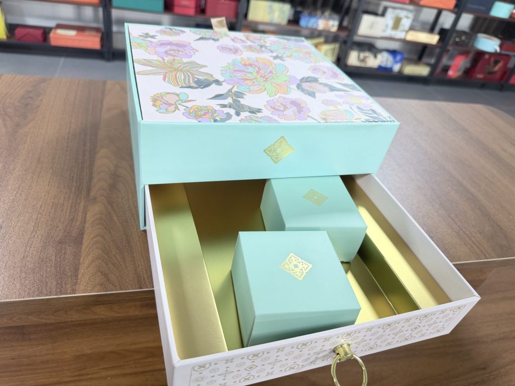 Elegant Floral Two Tier Drawer Gift Box Set With Mint Green Design - view