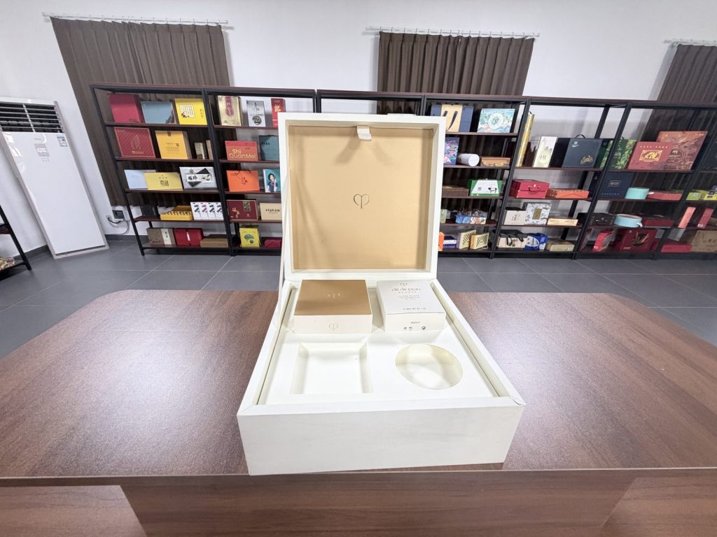 Elegant White Wedding Jewelry Gift Box With Gold Interior And Ribbon - view 