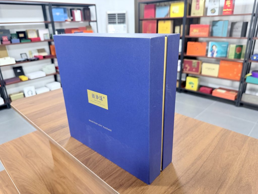 Luxury Blue Gift Box And Bag Set With Gold Label For Premium Packaging - view