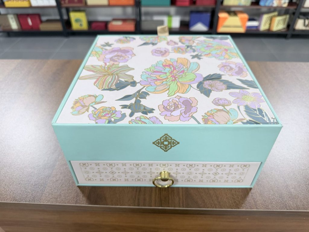 Elegant Floral Two Tier Drawer Gift Box Set With Mint Green Design - view