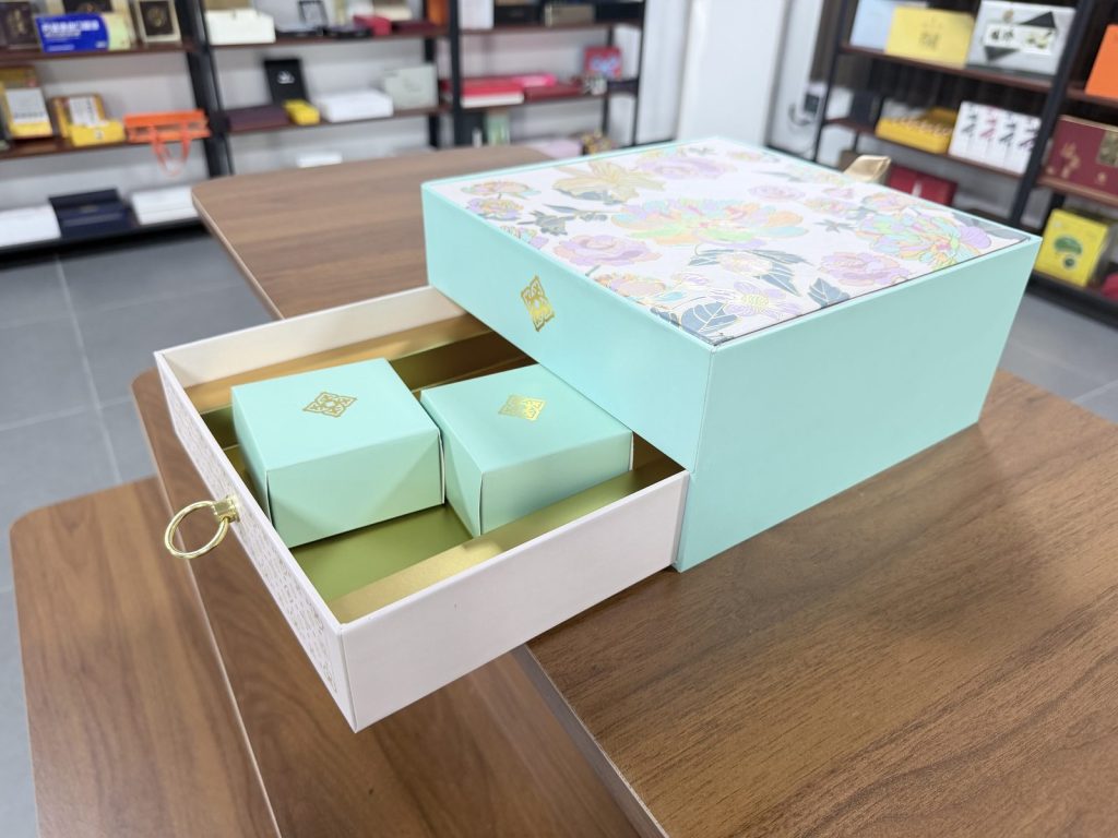Elegant Floral Two Tier Drawer Gift Box Set With Mint Green Design - view