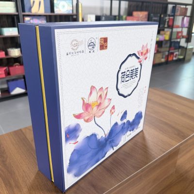 Elegant Blue And White Lotus Floral Gift Box Set With Inner Boxes
