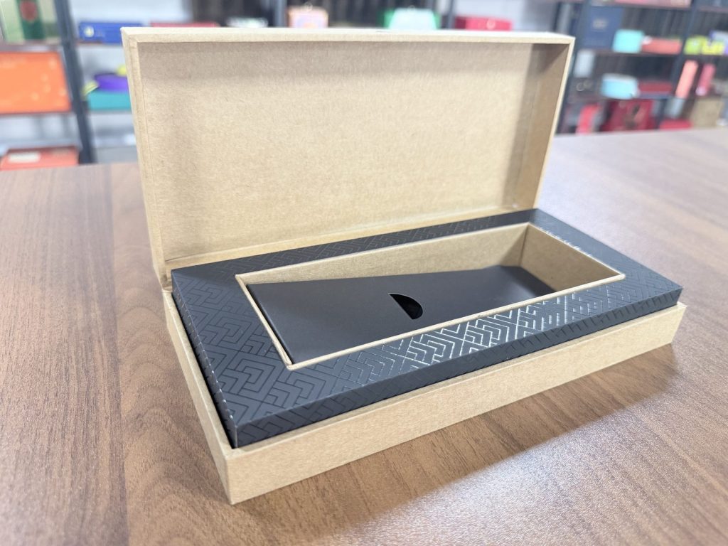 Elegant Beige Gift Box With Black Foam Insert For Premium Presentation