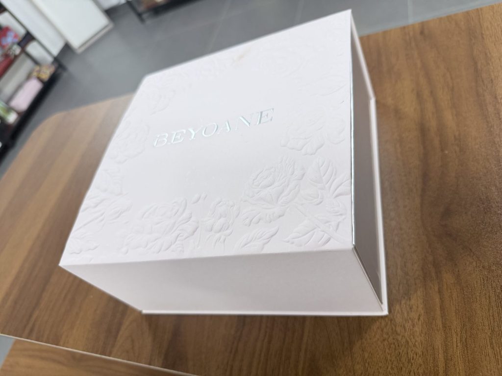 Elegant White Magnetic Gift Box With Embossed Floral BEYOANE Branding - view